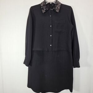 Kate Spade Black Sequin Collar Shirt Dress - Size 2 - NWOT